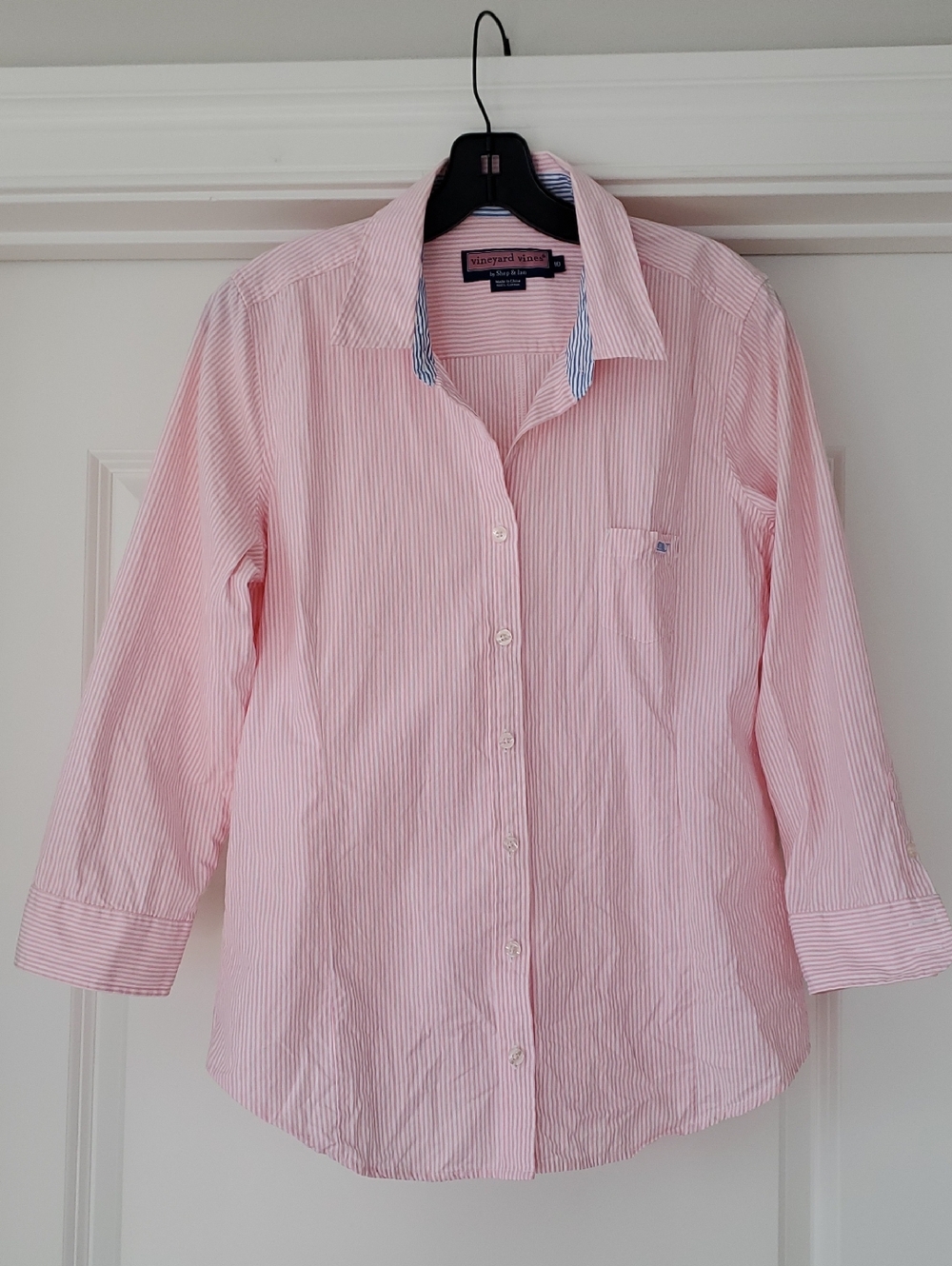 Vineyard Vines Pink and White Thin-Stripe Button Down Shirt